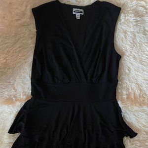Surplice Front Sleeveless Three Tiered Little Black Dress - Size 8